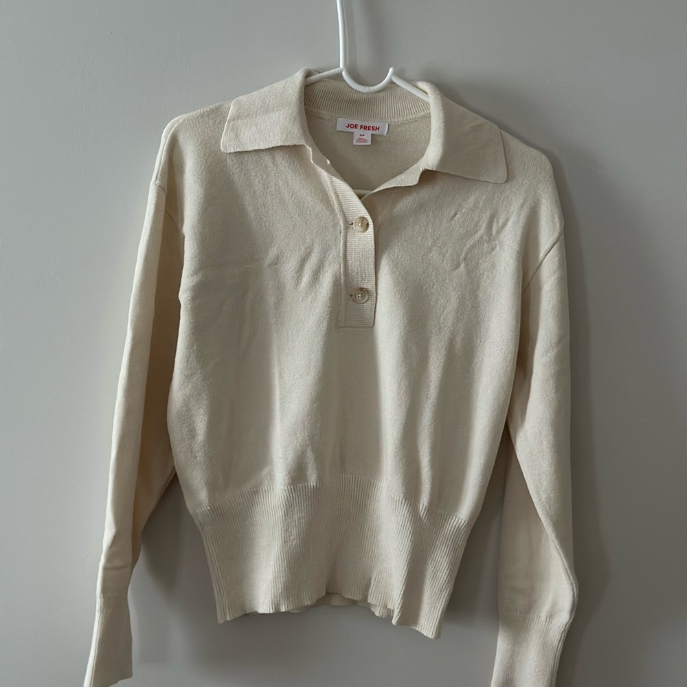 Cream Polo Collar Sweater by Joe Fresh